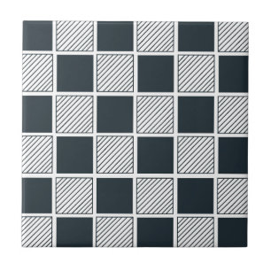 Schachbrett-Geometrie Navy Blau Schwarz und Weiß Fliese