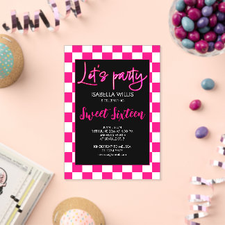 Schachbrett Hot Rosa Schwarz Lasse Party Sweet 16 Acryleinladungen