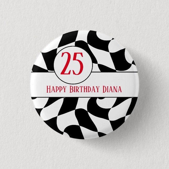 Schachbrett in Schwarz und Weiß, Teller in Papierf Button (Vorderseite)