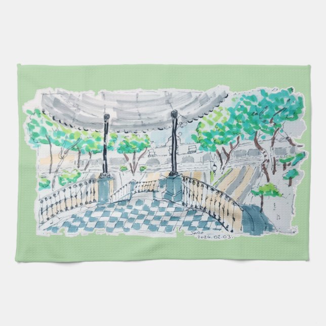 Schachbrett-Kiosk-Parkblick Geschirrtuch (Horizontal)