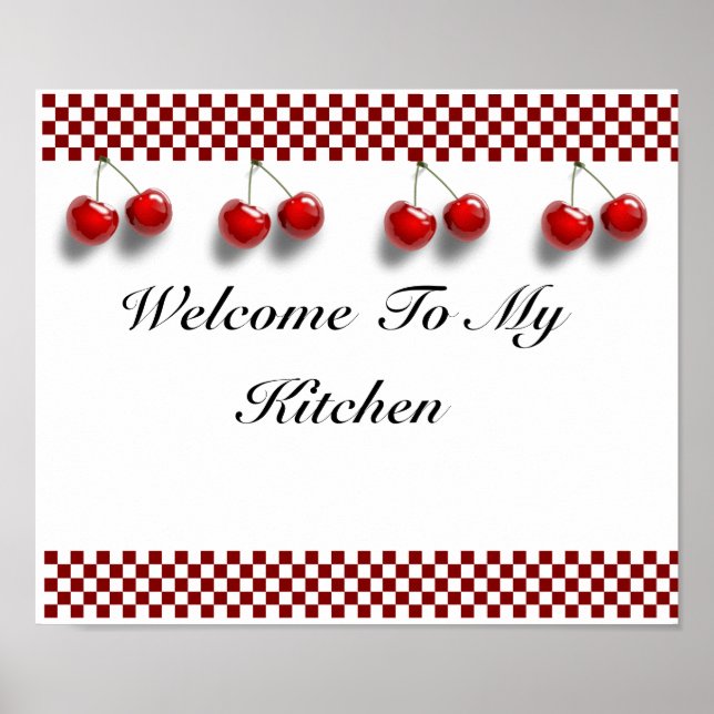 Schachbrett Kirschen Küche Print Poster (Vorne)