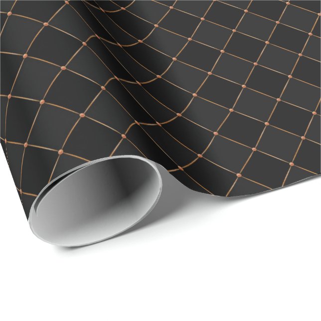 Schachbrett Kupfer Gitter Schwarzes Halloween-Must Geschenkpapier (Rolleneckpunkt)