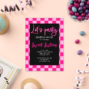 Schachbrett leicht heiß rosa schwarz Lasse Party S Acryleinladungen
