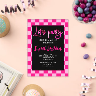 Schachbrett leicht heiß rosa schwarz Lasse Party S Acryleinladungen