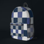 Schachbrett mit dunkelblauem grauem weißem Karton Bedruckter Rucksack<br><div class="desc">Navy Blue Grey White Checkerboard Schachbrettmuster bedruckte Rucksack entworfen von Nisha Prabhu. Mit unserem Navy Blue White Checkerboard Checkered Printed Rucksack, dem ultimativen Mix aus Stil und Funktionalität für Ihre alltäglichen Abenteuer! Mit einem auffallenden Schachbrettmuster in marineblau, grau und weiß, wird dieser Rucksack sicher den Kopf drehen und ein kühnes...</div>