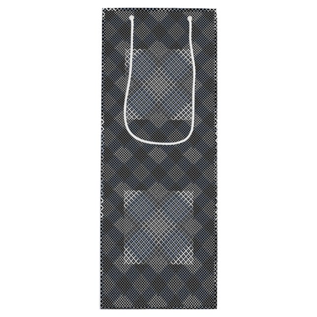 Schachbrett Muster diagonal 2tones.bx4x4 BLK BG Geschenktüte Für Weinflaschen (Vorderseite)