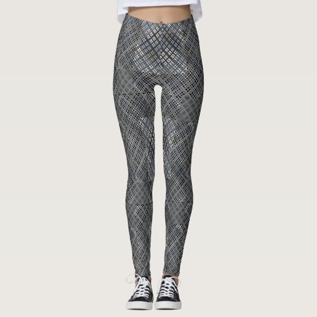 Schachbrett Muster diagonal grau 02.w Schwarz BG Leggings (Vorderseite)