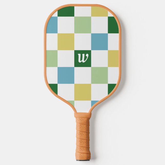 Schachbrett-Muster-Monogramm-Paddel Pickleball Schläger (Vorderseite)