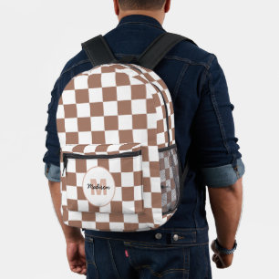 Schachbrett Quadrate Mocha-braunes Retro Monogramm Bedruckter Rucksack