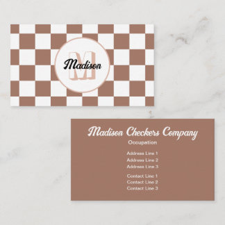 Schachbrett Quadrate Mocha-braunes Retro Monogramm Visitenkarte
