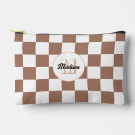 Schachbrett Quadrate Mocha-braunes Retro Monogramm Zubehörtasche