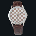 Schachbrett Quadrate mocha braunes, weißes geometr Armbanduhr<br><div class="desc">Schachbrett quadriert mocha braunes geometrisches Retromuster Geschenk für jeden. Cooles geometrisches rechteckiges Muster in Retro. Vintage Fliesenmousse braun und weiß modernes Schachbrett.</div>
