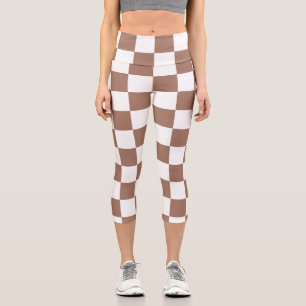 Schachbrett Quadrate mocha braunes, weißes geometr Capri Leggings