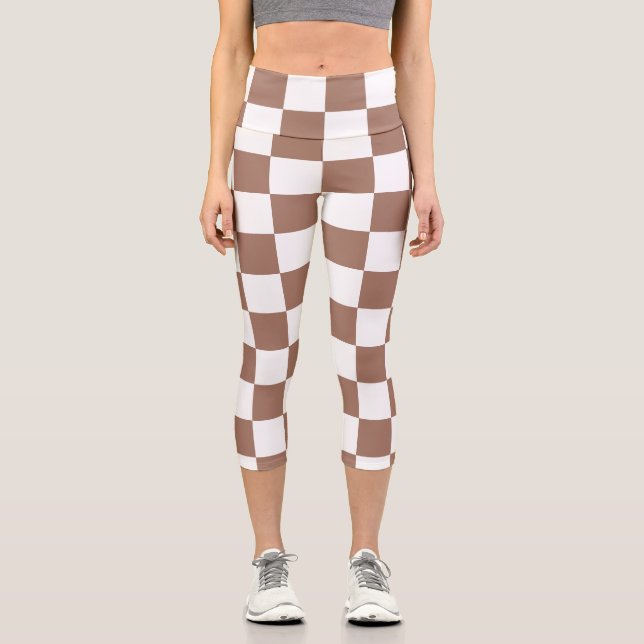 Schachbrett Quadrate mocha braunes, weißes geometr Capri Leggings (Vorderseite)