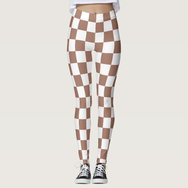 Schachbrett Quadrate mocha braunes, weißes geometr Leggings (Vorderseite)