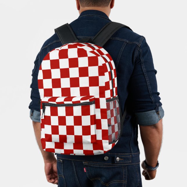 Schachbrett quadriert geometrische rote, weiße Rüc Bedruckter Rucksack (Insitu (Modell))