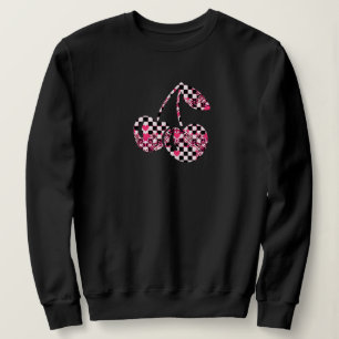 Schachbrett & rosa Herzen gemusterte Kirschen Sweatshirt