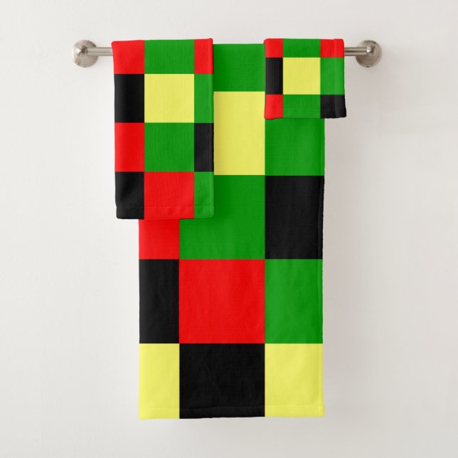 Schachbrett rot, gelb, schwarz und grün badhandtuch set (Insitu)