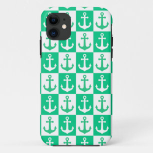 Schachbrett-Schiffsanker-Muster - Ozean Grün Case-Mate iPhone Hülle