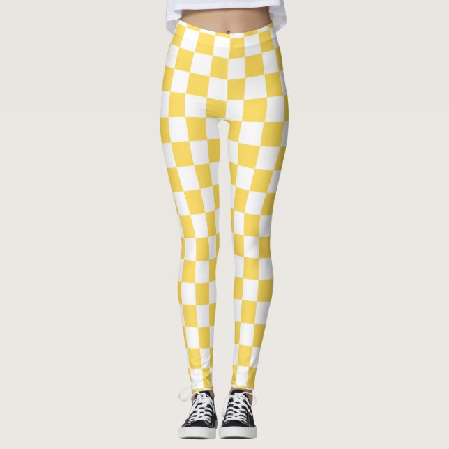 Schachbrett-Senf-Gelb und Weiß Leggings (Vorderseite)