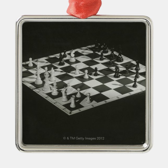 Schachbrett Silbernes Ornament (Vorne)