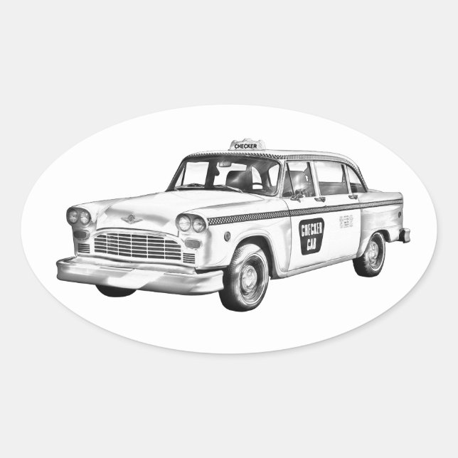 Schachbrett Taxi Cab Illustration Ovaler Aufkleber (Vorderseite)