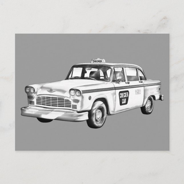Schachbrett Taxi Cab Illustration Postkarte (Vorderseite)