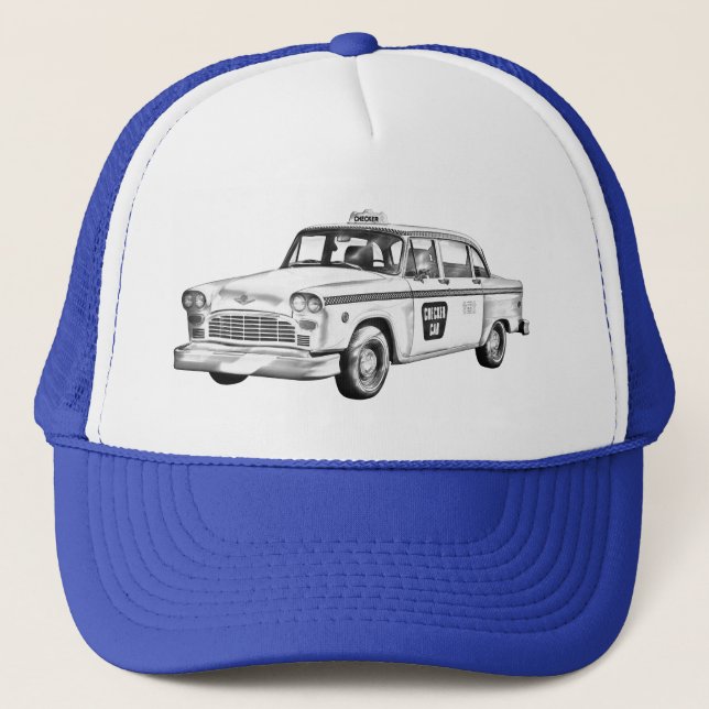Schachbrett-Taxi-Fahrerhaus-Illustration Truckerkappe (Vorderseite)
