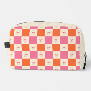 Schachbrett-Totenköpfe in Pink, Orange und Creme Waschbeutel