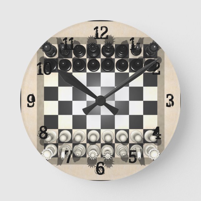 Schachbrett-und Schach-Stücke: Wanduhr (Vorderseite)