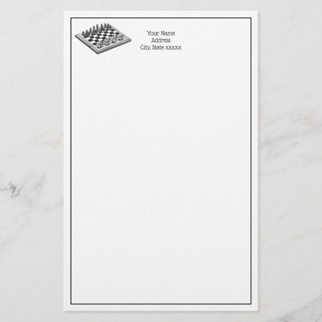 Schachbrett und Schachfiguren Vintage Kunst Briefpapier (Vorderseite)