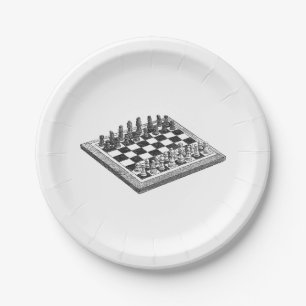 Schachbrett und Schachfiguren Vintage-Kunst Pappteller