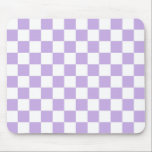 Schachbrett und Weiß Mousepad<br><div class="desc">Abstrakte digitale Kunst von Lavendel und weißen Quadraten in einer karierten Formation.</div>