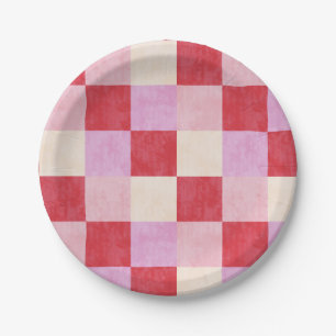 Schachbrett Valentin kariert rosa Creme Preppy Pappteller