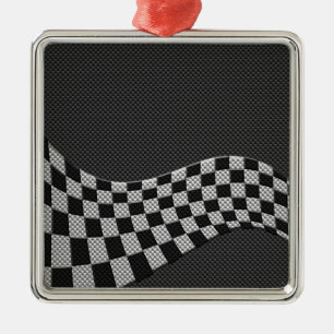 Schachbretter für die Racing-Fahne im Kohlenstofff Silbernes Ornament