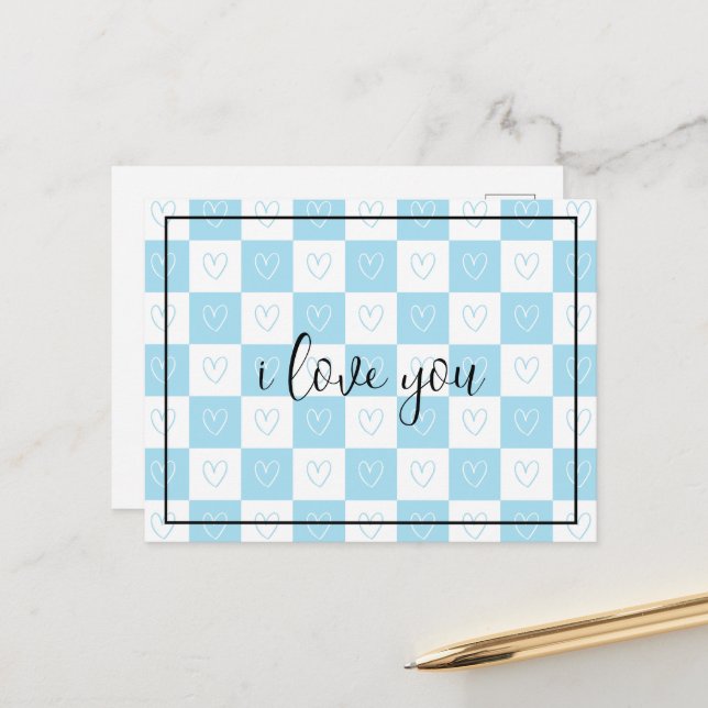 Schachbretter und Herz Postkarte (Vorderseite/Rückseite Beispiel)