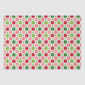 Schachbretter Weihnachtsbaummuster - Rot, Rosa, Gr Seidenpapier