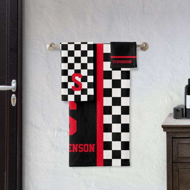 Schachbrettfahrer Rot und Schwarz Badhandtuch Set (Von Creator hochgeladen)