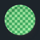 Schachbrettgrün und Münzgrün Pappteller<br><div class="desc">Abstrakte Digitalkunst von grün und minzgrün Quadraten in einer karierten Formation</div>