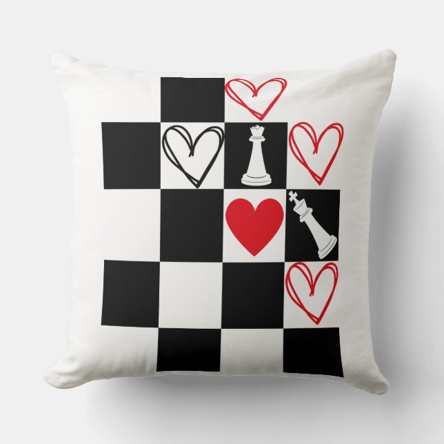 Schachbrettherz Valentinstag Black&White Kissen (Vorderseite)