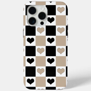 Schachbrettherzen in Taupe, Schwarz und Weiß Case-Mate iPhone Hülle