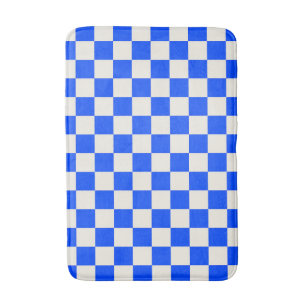 Schachbrettmuster aus Kobalt und Creme Badematte