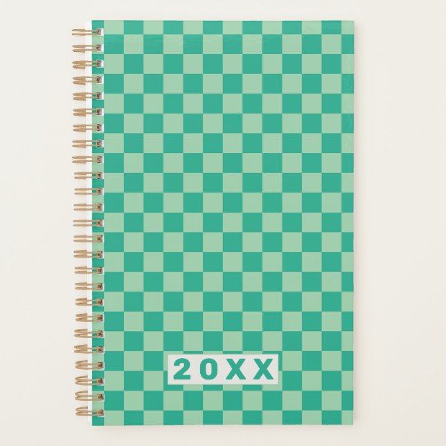 Schachbrettmuster Dschungelgrün Retro-Muster Planer (Vorderseite)