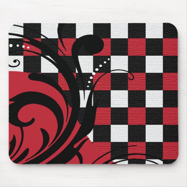 Schachbrettmuster | Dunkelrot, weiß, schwarz Mousepad (Vorne)