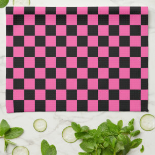 Schachbrettmuster in Schwarz und Pink Geschirrtuch