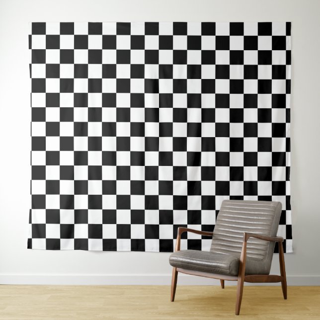Schachbrettmuster in Schwarz und Weiß Wandteppich (Beispiel (Horizontal))