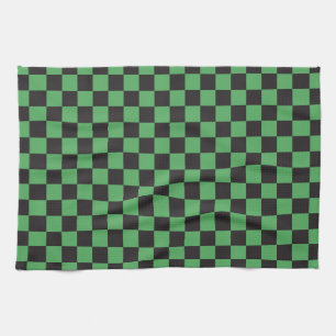 Schachbrettmuster karierte Quadrate Schach grün sw Geschirrtuch