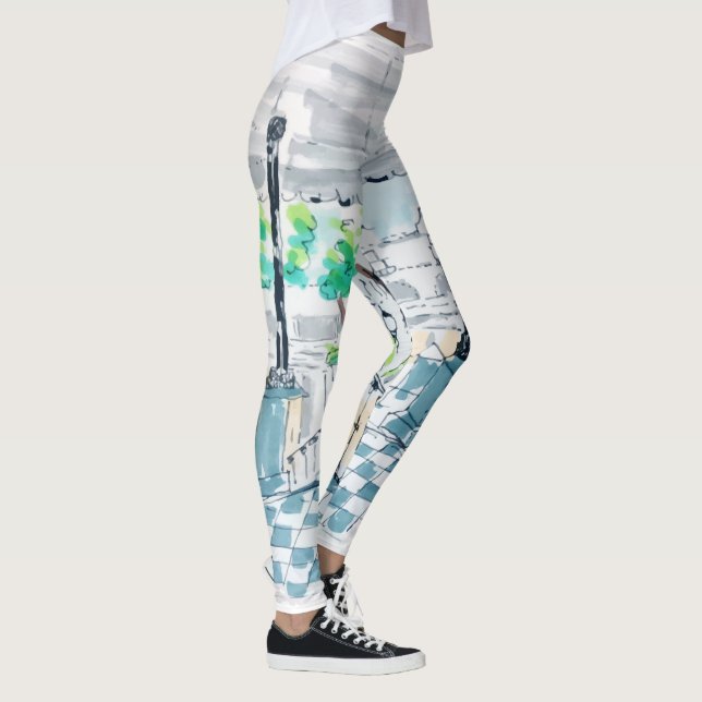 Schachbrettmuster-Kiosk-Parkblick Leggings (Rechts)