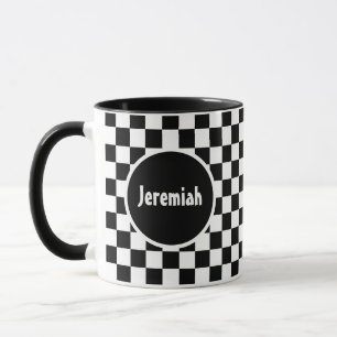 Schachbrettmuster-Kunstwerk mit Monogramm in Schwa Tasse