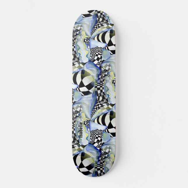 Schachbrettmuster Niedliche Skateboard im künstler (Vorderseite)